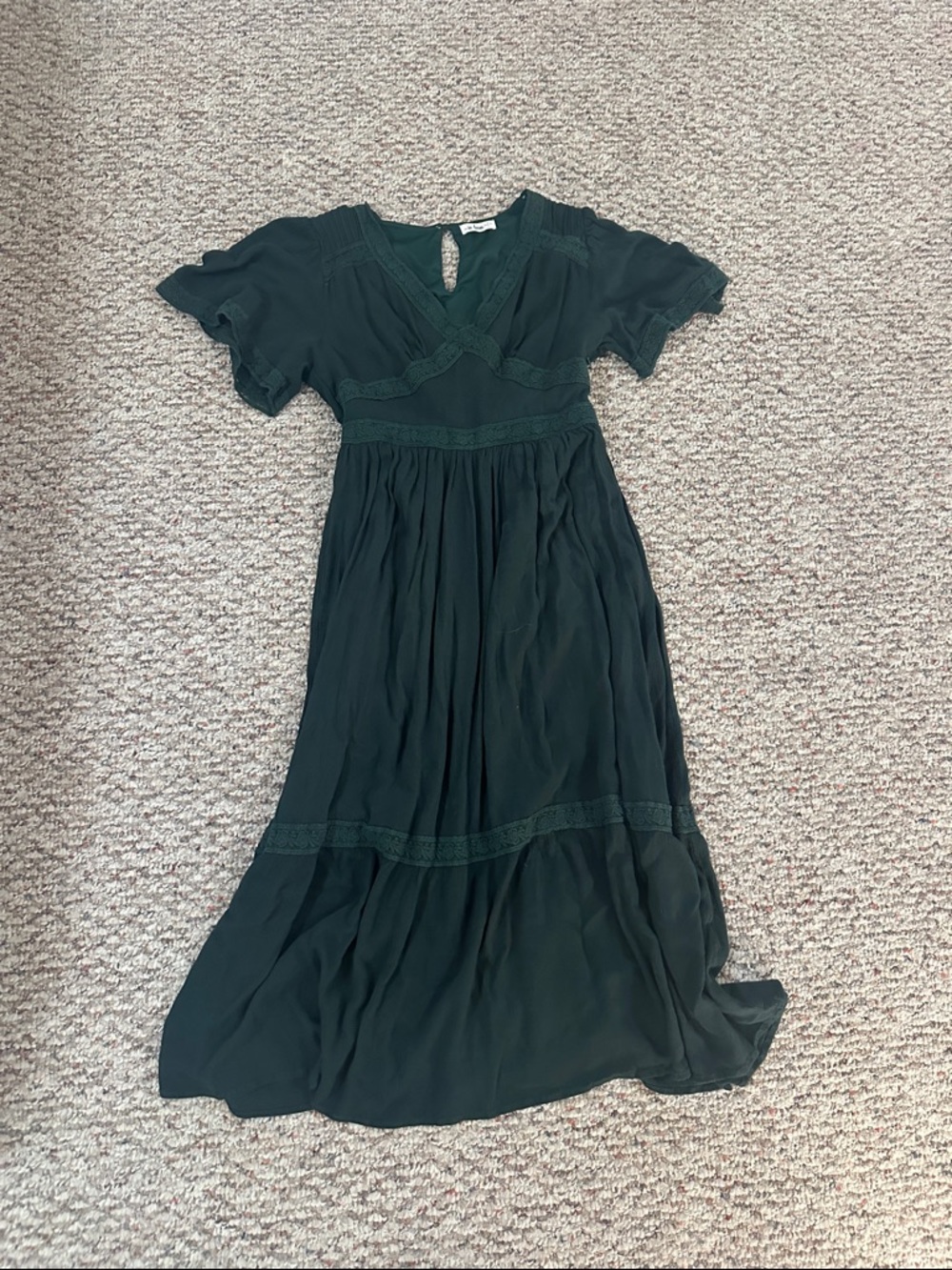 In Bloom Forest Green Lace-Trim Dress